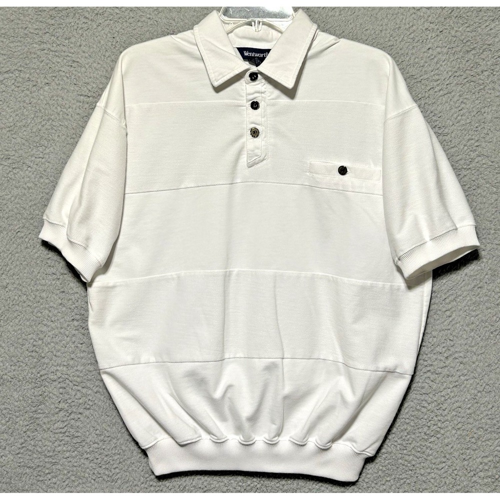 Vintage Wentworth 1/4‎ Button Pullover L 90s Solid White Collared Mens Blokecore